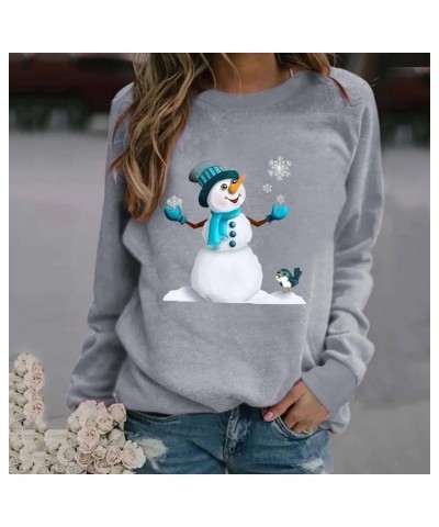 Christmas Women Tops Cute Reindeer Print Casual Loose Long Sleeve Crewneck Sweaters Sweatshirt Holiday Pullover Tops 05bgray ...