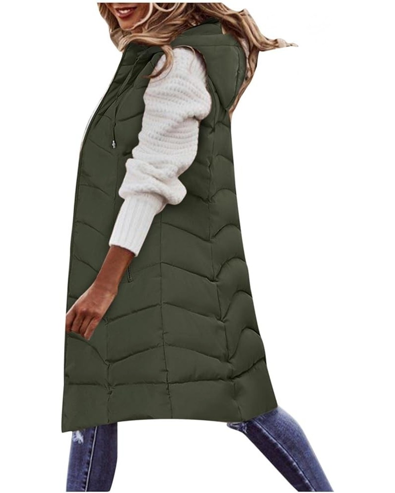 Women's Hooded Long Quilted Vest Puffer Vest Padded Coat Winter Warm Zip Up Sleeveless Jackets Plus Size Outerwear Coat Army ...