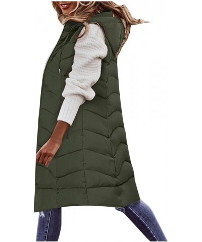 Women's Hooded Long Quilted Vest Puffer Vest Padded Coat Winter Warm Zip Up Sleeveless Jackets Plus Size Outerwear Coat Army ...