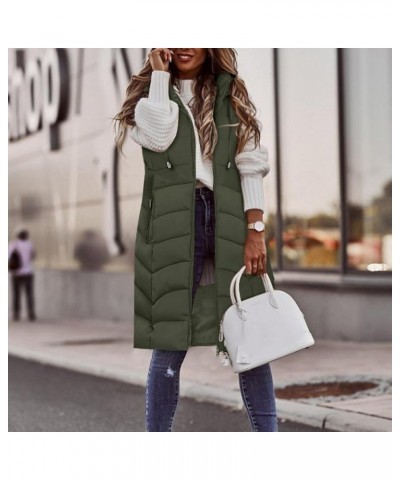 Women's Hooded Long Quilted Vest Puffer Vest Padded Coat Winter Warm Zip Up Sleeveless Jackets Plus Size Outerwear Coat Army ...