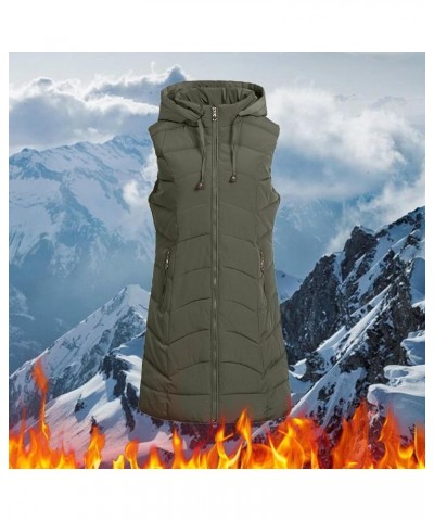 Women's Hooded Long Quilted Vest Puffer Vest Padded Coat Winter Warm Zip Up Sleeveless Jackets Plus Size Outerwear Coat Army ...