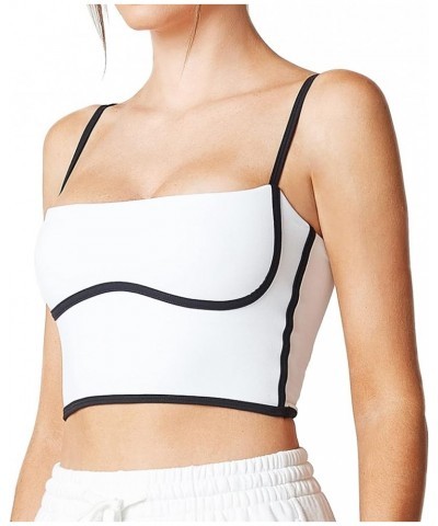 Sleeveless Spaghetti Strap Padded Sports Bra Tank Tops Square Neck Double Layer Workout Fitness Basic Crop Tops White $16.34 ...