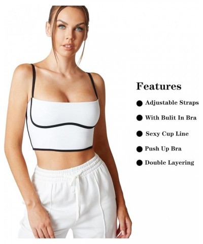 Sleeveless Spaghetti Strap Padded Sports Bra Tank Tops Square Neck Double Layer Workout Fitness Basic Crop Tops White $16.34 ...