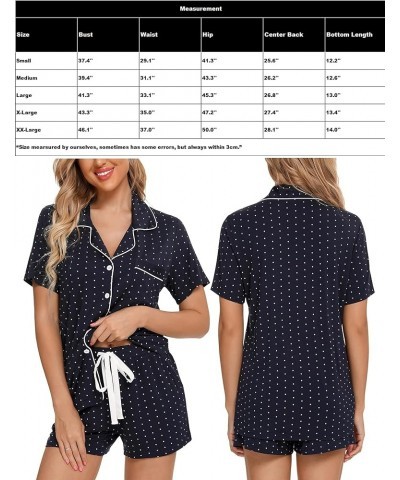 Women Pajamas Set Soft Button Down Sleepwear Short Sleeve Pjs Set Loungewear with Pockets Navy With Dot $20.00 Sleep & Lounge