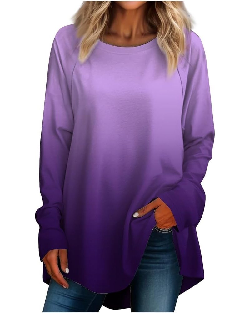 Women's Solid Color Long Sleeve T-Shirt Casual Crewneck Sweatshirt Long Sleeve Shirt Lightweight Loose Top 01 Purple $11.26 A...