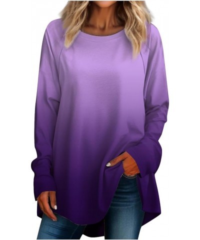 Women's Solid Color Long Sleeve T-Shirt Casual Crewneck Sweatshirt Long Sleeve Shirt Lightweight Loose Top 01 Purple $11.26 A...