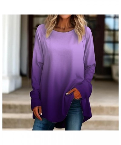 Women's Solid Color Long Sleeve T-Shirt Casual Crewneck Sweatshirt Long Sleeve Shirt Lightweight Loose Top 01 Purple $11.26 A...