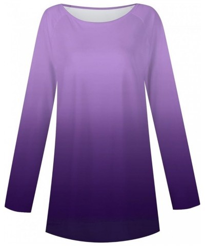 Women's Solid Color Long Sleeve T-Shirt Casual Crewneck Sweatshirt Long Sleeve Shirt Lightweight Loose Top 01 Purple $11.26 A...