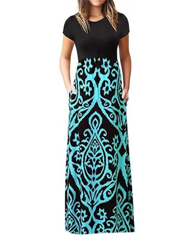 Maxi Dress for Women Elegant Short Sleeve Empire Waist Long Dress Loose Plain/Floral Printed Casual Dress with Pockets A03 $2...