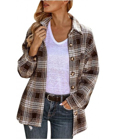 Flannel Jacket for Women Trendy Womens Casual Plaid Shacket Button Down Long Sleeve Jacket Flannel Shirts Boyfriend A8-brown ...