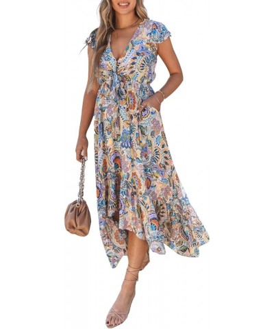 Women's Ruffle Sleeve Maxi DressV Neck Long Sleeve Midi Tiered Dress Multicolor $15.91 Dresses