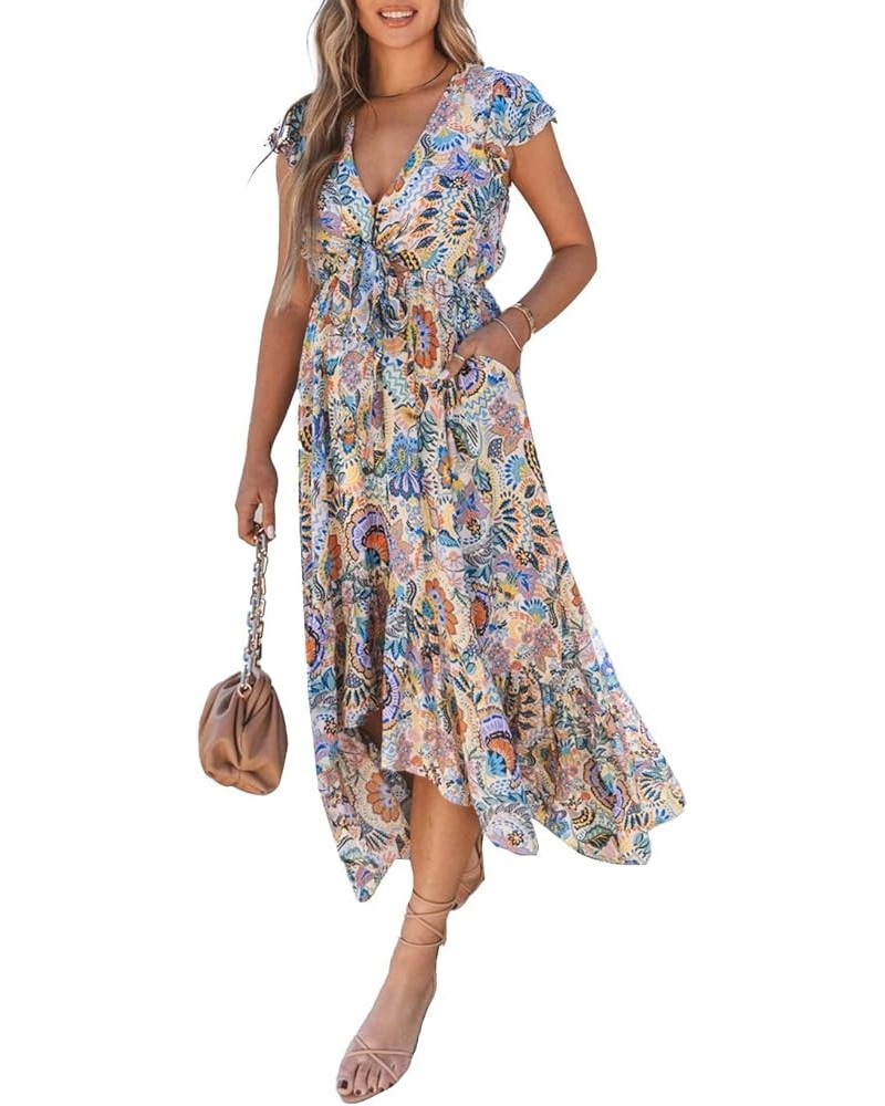 Women's Ruffle Sleeve Maxi DressV Neck Long Sleeve Midi Tiered Dress Multicolor $15.91 Dresses