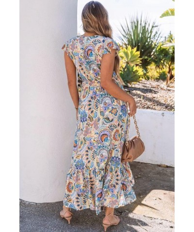 Women's Ruffle Sleeve Maxi DressV Neck Long Sleeve Midi Tiered Dress Multicolor $15.91 Dresses