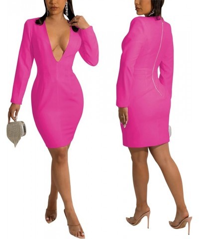 Women's Sexy Deep V Neck Bodycon Mini Dresses Casual Long Sleeve Wrap Club Cocktail Party Short Dress 10877-2pink $17.81 Dresses