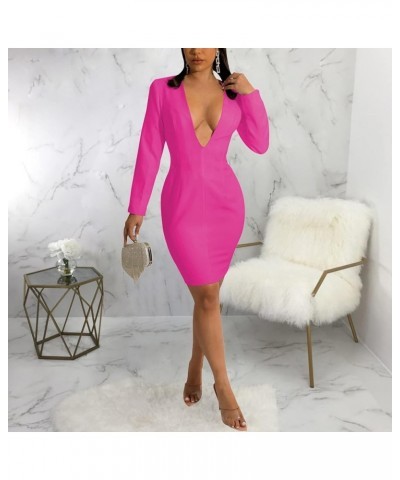 Women's Sexy Deep V Neck Bodycon Mini Dresses Casual Long Sleeve Wrap Club Cocktail Party Short Dress 10877-2pink $17.81 Dresses