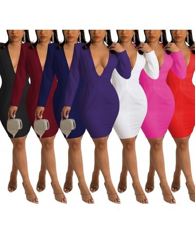 Women's Sexy Deep V Neck Bodycon Mini Dresses Casual Long Sleeve Wrap Club Cocktail Party Short Dress 10877-2pink $17.81 Dresses