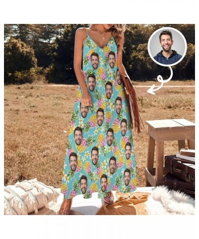 Womens Custom Face Long Dress Personalized Photo Gift Sling and Ankle V-Neck Sexy Gentle Beach,Street Pineapple Green $20.05 ...