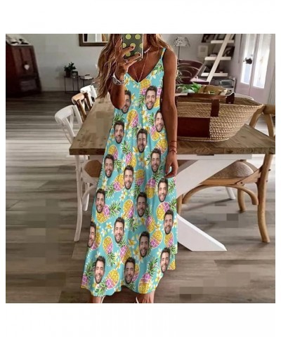 Womens Custom Face Long Dress Personalized Photo Gift Sling and Ankle V-Neck Sexy Gentle Beach,Street Pineapple Green $20.05 ...