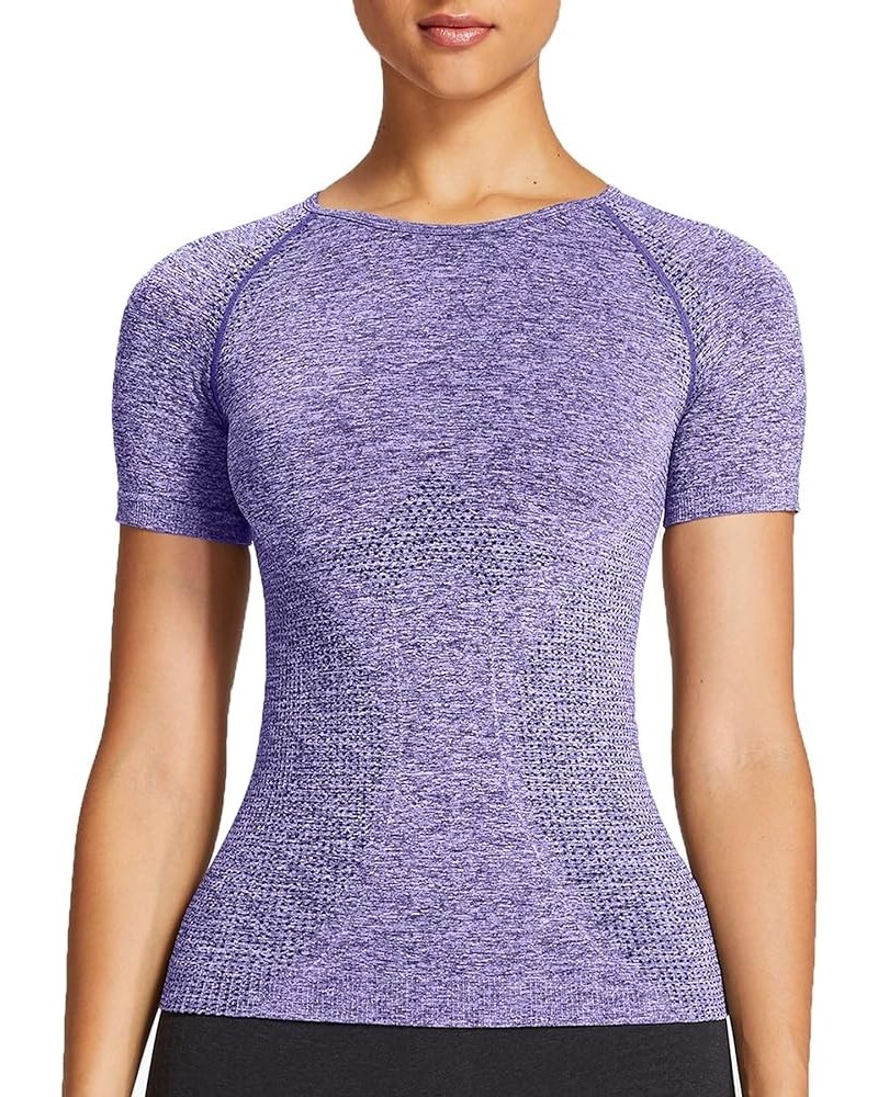 Women's Workout Vital Short Sleeve Seamless Crop Top Yoga Gym Sport Shirts T Shirt E Indigo Marl $10.59 Activewear