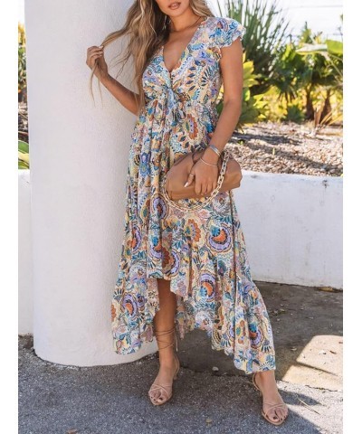 Women's Ruffle Sleeve Maxi DressV Neck Long Sleeve Midi Tiered Dress Multicolor $15.91 Dresses