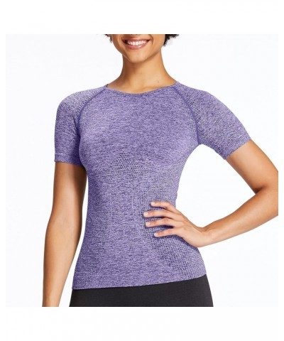 Women's Workout Vital Short Sleeve Seamless Crop Top Yoga Gym Sport Shirts T Shirt E Indigo Marl $10.59 Activewear