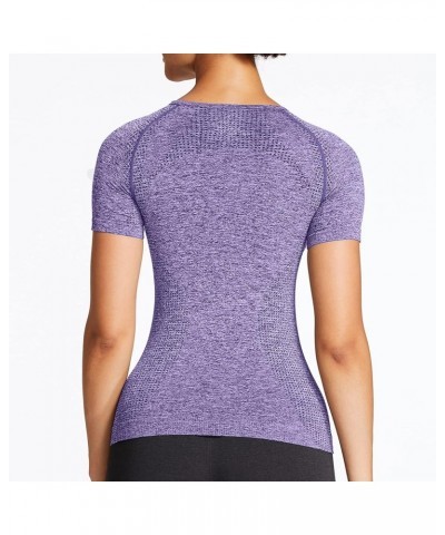 Women's Workout Vital Short Sleeve Seamless Crop Top Yoga Gym Sport Shirts T Shirt E Indigo Marl $10.59 Activewear