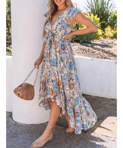 Women's Ruffle Sleeve Maxi DressV Neck Long Sleeve Midi Tiered Dress Multicolor $15.91 Dresses