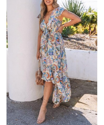 Women's Ruffle Sleeve Maxi DressV Neck Long Sleeve Midi Tiered Dress Multicolor $15.91 Dresses