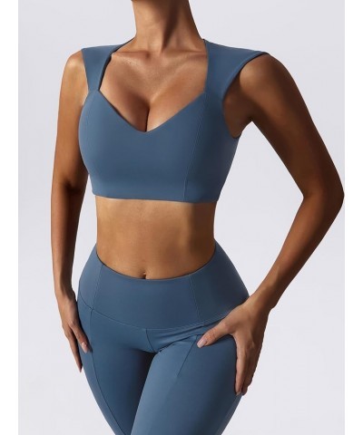 Workout Sets for Women 2 Piece High Waist Flared Leggings Slit Hem V Neck Sports Bra Gym Yoga Outfits 2 Dark Blue $23.39 Acti...