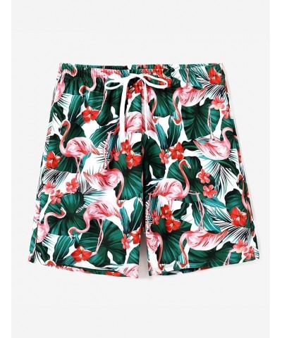 Family Matching Swimsuits Ruffle-Sleeve Two-Piece Tropical Plant Printed Bathing Suit and Swim Trunks Men Flamingo Green $16....