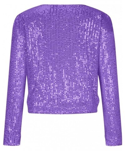 Women's Sequin Long Sleeve Jackets Glitter Open Front Glitter Blazer Lightweight Bomber Jacket Sparkly Coats Purple $9.91 Jac...