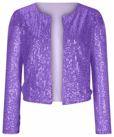 Women's Sequin Long Sleeve Jackets Glitter Open Front Glitter Blazer Lightweight Bomber Jacket Sparkly Coats Purple $9.91 Jac...