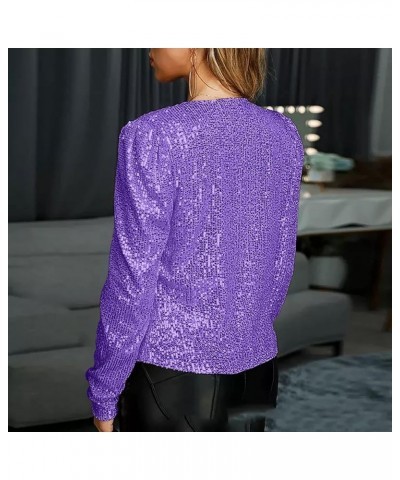 Women's Sequin Long Sleeve Jackets Glitter Open Front Glitter Blazer Lightweight Bomber Jacket Sparkly Coats Purple $9.91 Jac...