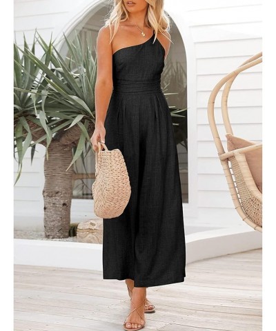 Women High Waist Jumpsuit Romper Sleeveless Straps Off Shoulder Neck Slimming Pleated Wide Leg Trousers Black $10.50 Jumpsuits