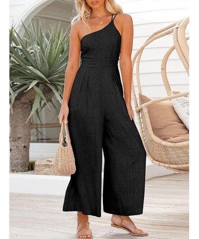 Women High Waist Jumpsuit Romper Sleeveless Straps Off Shoulder Neck Slimming Pleated Wide Leg Trousers Black $10.50 Jumpsuits