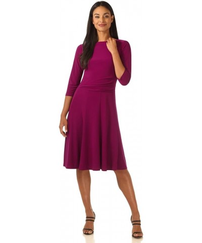 Women's Flippy Fit N' Flare Dress with 3/4 Sleeves Magenta $30.24 Dresses