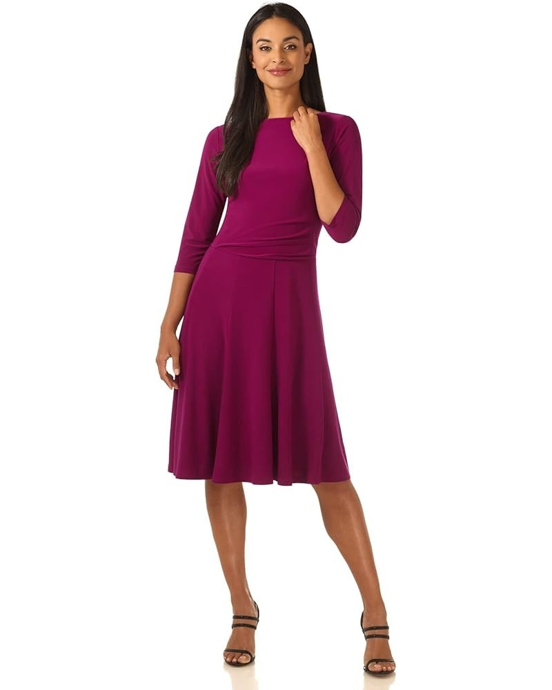 Women's Flippy Fit N' Flare Dress with 3/4 Sleeves Magenta $30.24 Dresses