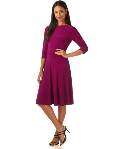 Women's Flippy Fit N' Flare Dress with 3/4 Sleeves Magenta $30.24 Dresses