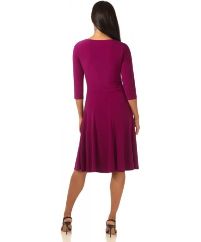 Women's Flippy Fit N' Flare Dress with 3/4 Sleeves Magenta $30.24 Dresses