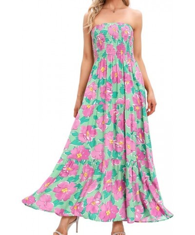 Women's Summer Strapless Tube Top Maxi Dresses Off Shoulder Boho Beach Long Dress Green Flower 109 $10.50 Dresses