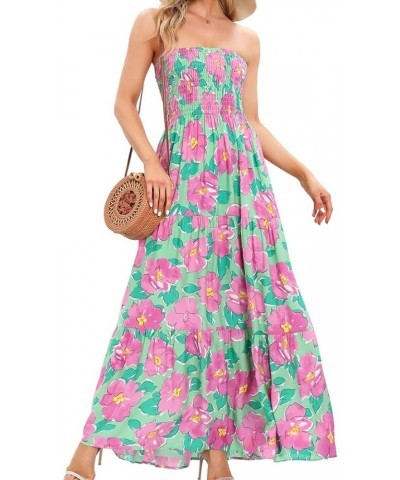 Women's Summer Strapless Tube Top Maxi Dresses Off Shoulder Boho Beach Long Dress Green Flower 109 $10.50 Dresses