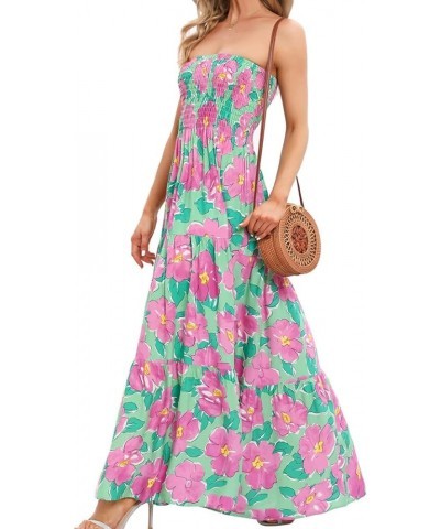 Women's Summer Strapless Tube Top Maxi Dresses Off Shoulder Boho Beach Long Dress Green Flower 109 $10.50 Dresses