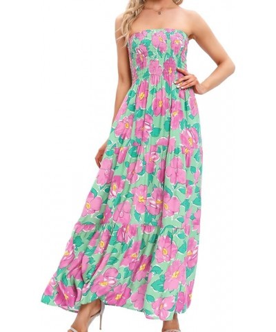 Women's Summer Strapless Tube Top Maxi Dresses Off Shoulder Boho Beach Long Dress Green Flower 109 $10.50 Dresses