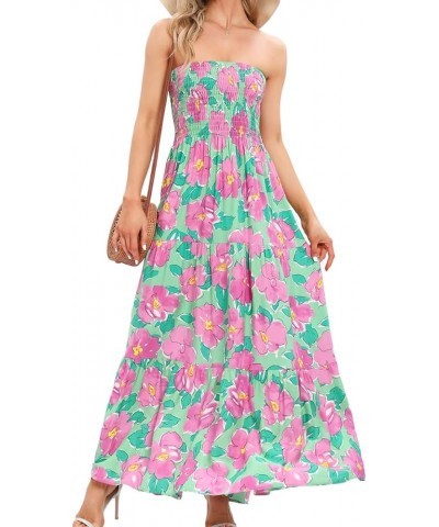 Women's Summer Strapless Tube Top Maxi Dresses Off Shoulder Boho Beach Long Dress Green Flower 109 $10.50 Dresses