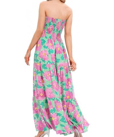 Women's Summer Strapless Tube Top Maxi Dresses Off Shoulder Boho Beach Long Dress Green Flower 109 $10.50 Dresses