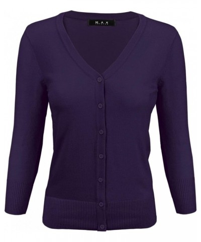 Women's Knit Cardigan Sweater – 3/4 Sleeve V-Neck Basic Classic Casual Button Down Soft Lightweight Top (S-3XL) Blackberry $1...