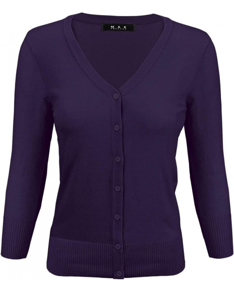 Women's Knit Cardigan Sweater – 3/4 Sleeve V-Neck Basic Classic Casual Button Down Soft Lightweight Top (S-3XL) Blackberry $1...