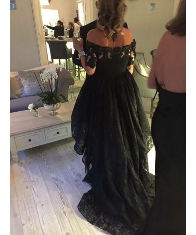 Lace Prom Dress Black Short Sleeve Hi Lo Evening Dress Off The Shoulder Formal Gown Alavender-zipper $42.55 Dresses