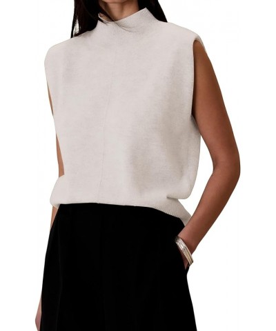 Women's Classic Mock Neck Knitted Sweater Vest Sleeveless Pullover Sweater Solid Casual Knitwear Jumper Tank Top White $10.50...