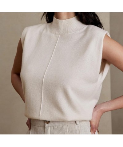 Women's Classic Mock Neck Knitted Sweater Vest Sleeveless Pullover Sweater Solid Casual Knitwear Jumper Tank Top White $10.50...